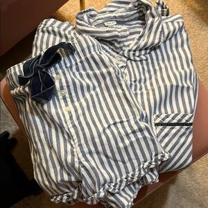 Aerie by American Eagle Striped Blue & White PJ Set- boxer shorts & LS top